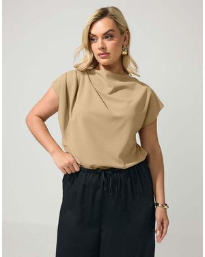 Yours Clothing Drape Shoulder Top - Natural