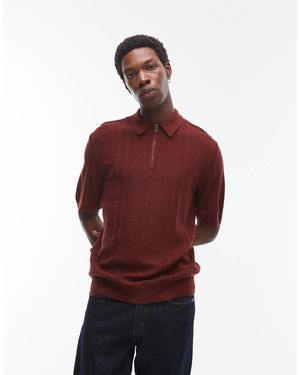 TOPMAN Knitted Short Sleeve1/4 Zip Textured Polo Shirt