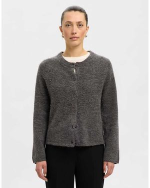 SELECTED Cárdigan Gris Medio Melange De Punto De