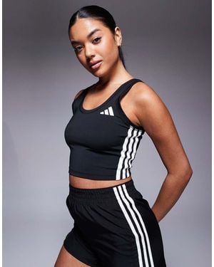 adidas Originals Adidas Training 3 Stripe Cropped Tank Top - Blue