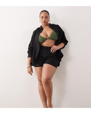 ASOS Asos Design Curve Ipanema Sheer Beach Shorts With Linen - Black