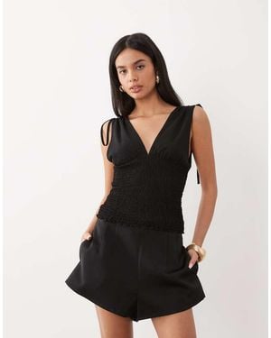 ASOS Mesh Shirred Plunged Top - Black