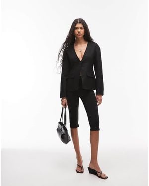 TOPSHOP Collarless Linen Mix Ovoid Sleeve Blazer - Black