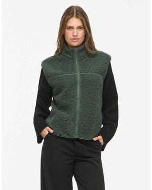 Vila Gilet Teddy Smanicato Con Collo Alto - Verde