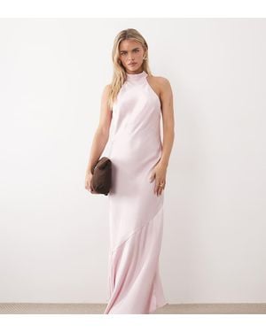 Vila Halter Neck Backless Satin Maxi Dress - Pink