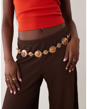 ASOS Waist And Hip Orange Stone Set Chain Belt - Natural