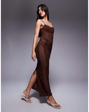 Murci Exclusive Sheer Lace Corset Detail Cami Maxi Dress - Purple