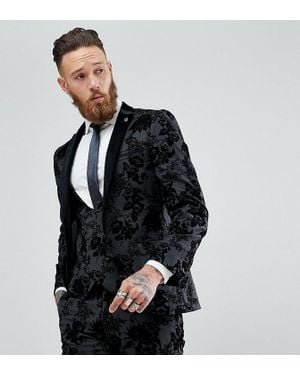 Noose And Monkey Super Skinny Suit Jacket In Flocking - Black