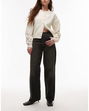 TOPSHOP Mid Rise Loose Fit Straight Jean - Black