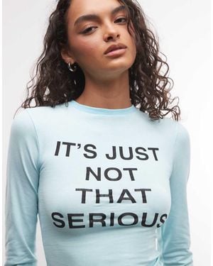 Collusion Top Aderente Con Scritta “Not That Serious” E Maniche 3/4 - Blu