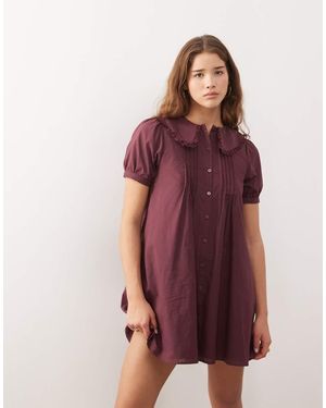 Reclaimed Vintage Button Through Mini Dress With Pintucks - Red