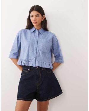 Wednesday's Girl Top Met Ruches Langs De Randen En Lange Mouwen - Blauw