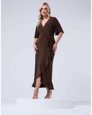 Yours Clothing Ruffle Hem Wrap Dress - Brown