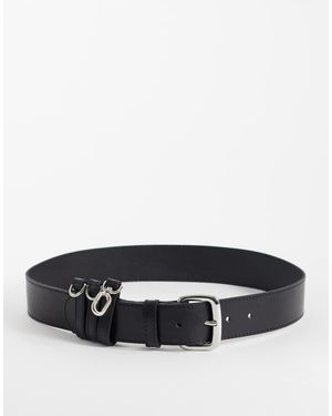 Mango 100% Leather Belt With Buckle Detail - Black