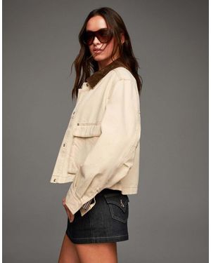 Bershka Jacket With Corduroy Collar - White