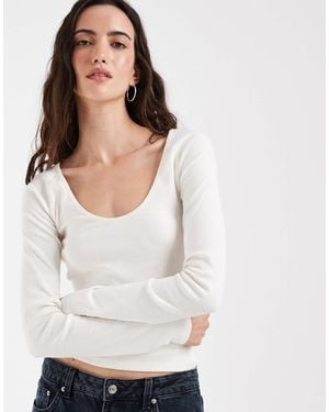ASOS Ribbed Scoop Neck Long Sleeve - White