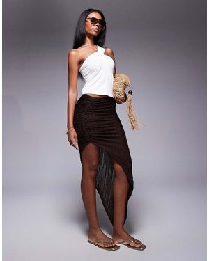 Public Desire Textured Split Detail Midi Skirt Chocolate - Purple