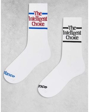 New Balance 2 Pack Slogan Crew Socks - White