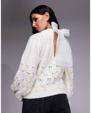 River Island Pointelle Bow Back Jumper - Grey