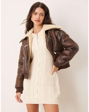 Pimkie Chaqueta De Aviador Marrón De Borreguito Sintético De - Neutro