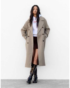 Pull&Bear Lange Jas Met Vilten Textuur - Wit