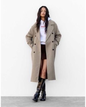Pull&Bear Long Felt Texture Coat - White