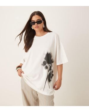 ASOS Asos Design Curve Oversized T-Shirt With Blurred Floral Graphic - Natural