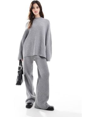 Pimkie Ribbed Knit Wide Leg Trouser Co-ord - Grey