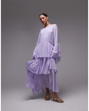 & Other Stories Chiffon Maxi Dress With Ruffles And Tiered Volume Hem - Purple
