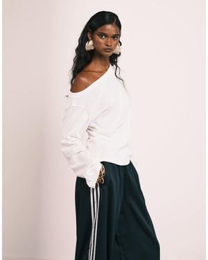 ASOS Long Sleeve Off-shoulder Corset Waist Tee - White