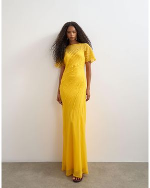 TOPSHOP Sheer Chiffon Maxi Dress With Pintuck Details - Yellow