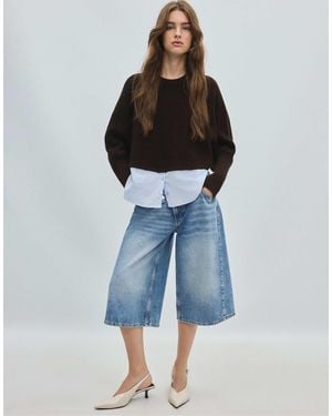 Stradivarius Pull en maille à manches chauve-souris en tissu mixte - Bleu