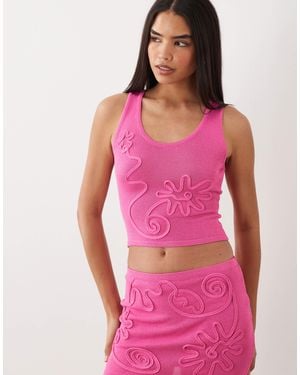 Wanderdoll Eliza Metallic Knit Abstract Detail Scoop Neck Top Co-Ord - Pink