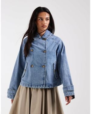 ONLY – kurzer jeans-trenchcoat - Blau