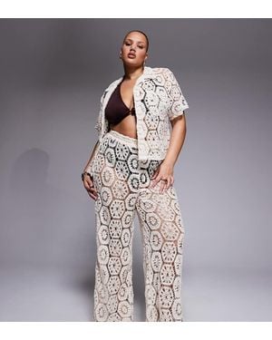 South Beach Wide Leg Crochet Trouser - White