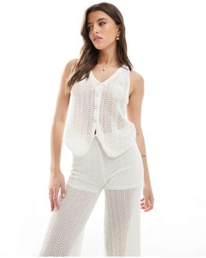 Pull&Bear Crochet Knitted Tie Front Top Co-ord - White