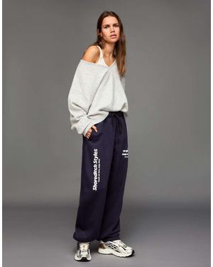 Bershka Printed Plush Joggers - Grey