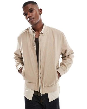 New Look Linen Look Bomber Jacket - Natural