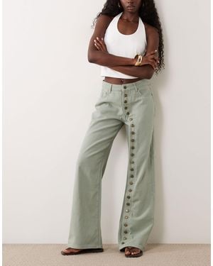 Lioness Penny Asymmetric Button Detail Relaxed Leg Jeans - Green