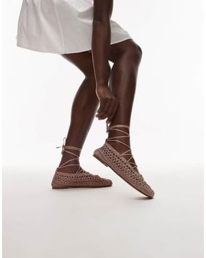Mango Crochet Ballet Pump - Brown