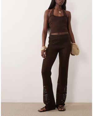 Miss Selfridge Crochet Wide Leg Trousers - Brown