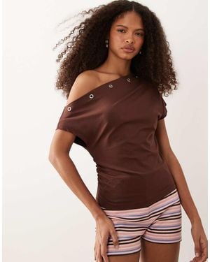 ASOS Eyelet Detail One Shoulder Top - Brown