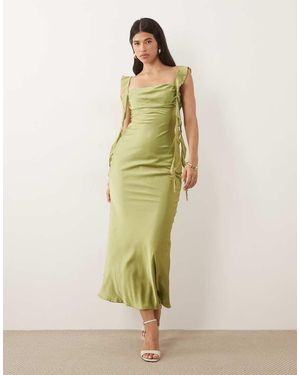 Princess Polly Lanai Satin Drape Detail Square Neck Maxi Dress - Green