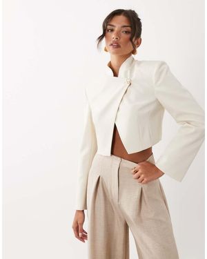 ASOS Cropped Boxy Jacket With 80S Wrap Over Front Opening - Natural