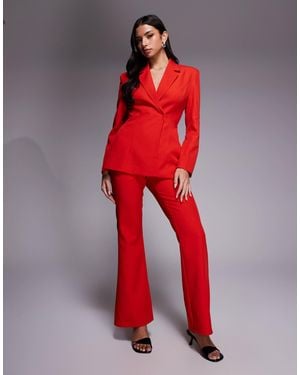 Kaiia Exclusive High Rise Tailo Flare Pants Co-ord - Red
