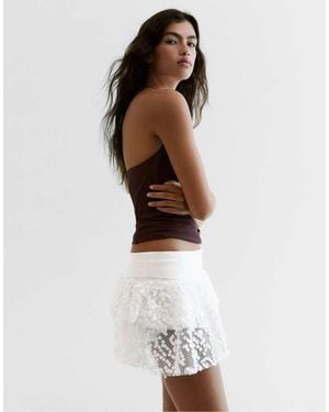 Bershka Sequin Mini Skirt With Ruffles - White