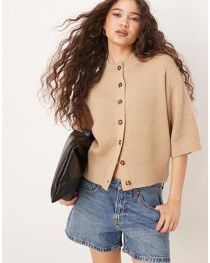 ASOS Knitted Short Sleeve Rib Cardigan - Blue