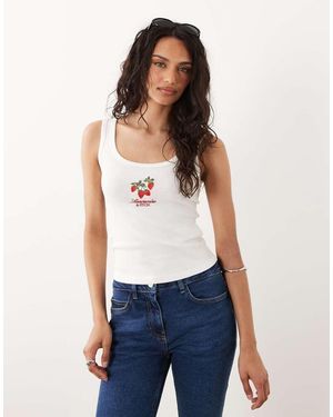 Abercrombie & Fitch Scoop Neck Tank Top With Strawberry Embroidery - White