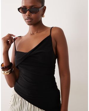 Gina Tricot Asymmetric Ruched Singlet Top - Black