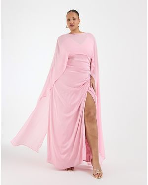 Tfnc Plus Bridesmaids Satin Cape Detail Maxi Dress - Pink
